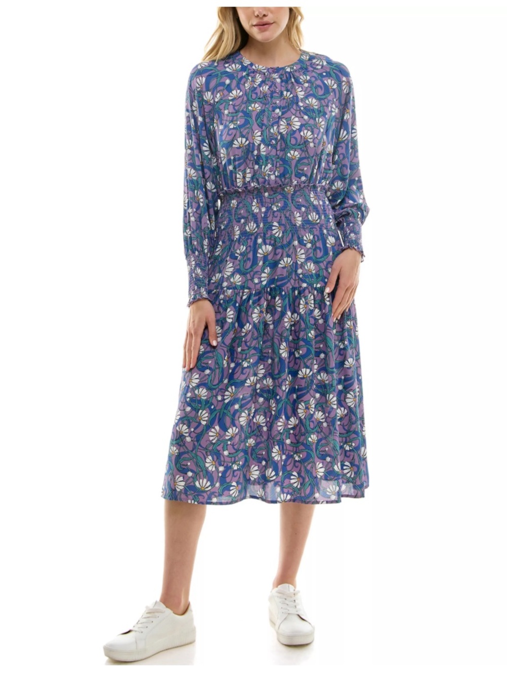 Nicole Miller Purple Floral Tiered Midi Dress